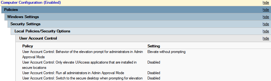 group policy disable uac