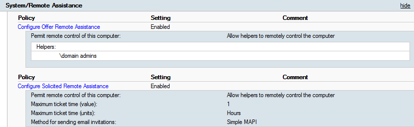 group policy remote assistance