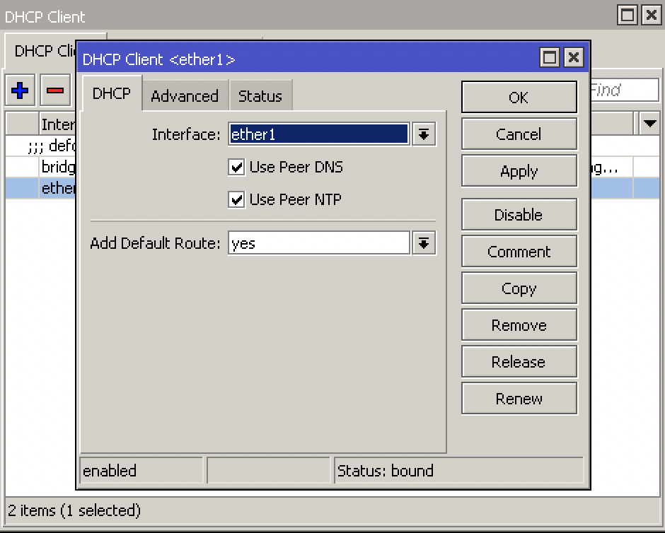 mikrotik dhcp client